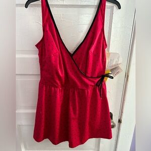 Lane Bryant Swimsuit Playsuit Pleated Red Size 42 NTW vintage